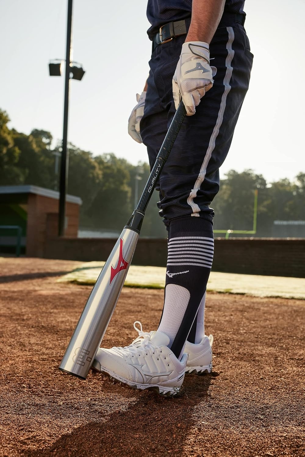image:imageMizuno B303 Baseball Batting Gloves Pair Adult and Youth Full Grain Leather Palm AirMesh Inserts QuikAdjust Wrist TabWhiteSilver