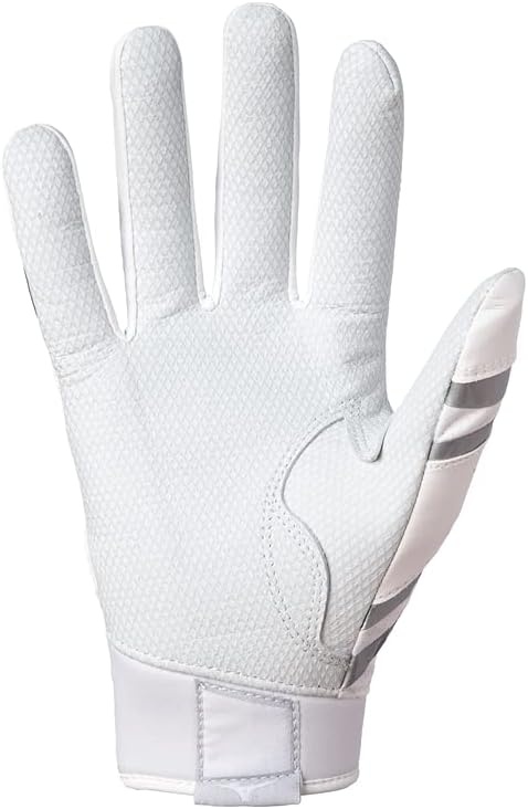 image:imageMizuno B303 Baseball Batting Gloves Pair Adult and Youth Full Grain Leather Palm AirMesh Inserts QuikAdjust Wrist TabWhiteSilver