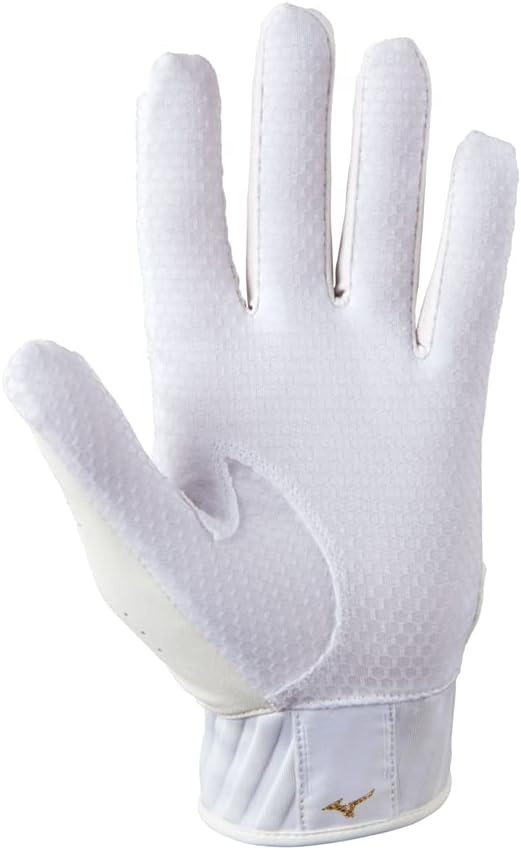image:imageMizuno MVP Adult Baseball Batting Gloves Pair Adult Youth and TBall Nonslip Palm FlexMesh Back QuikAdjust Wrist TabWhiteGold