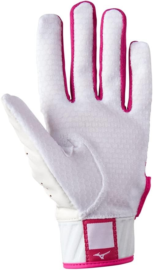 image:imageMizuno MVP Adult Baseball Batting Gloves Pair Adult Youth and TBall Nonslip Palm FlexMesh Back QuikAdjust Wrist TabWhitePink