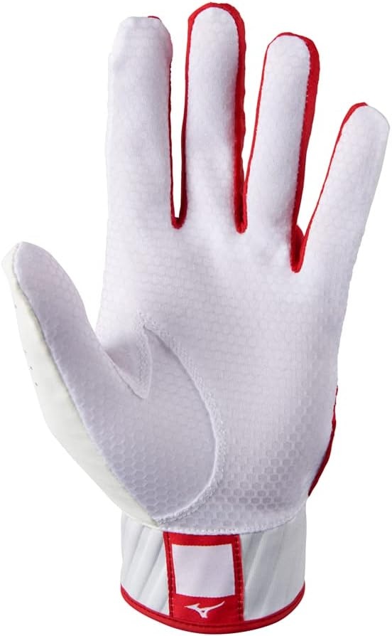 image:imageMizuno MVP Adult Baseball Batting Gloves Pair Adult Youth and TBall Nonslip Palm FlexMesh Back QuikAdjust Wrist TabWhiteRed