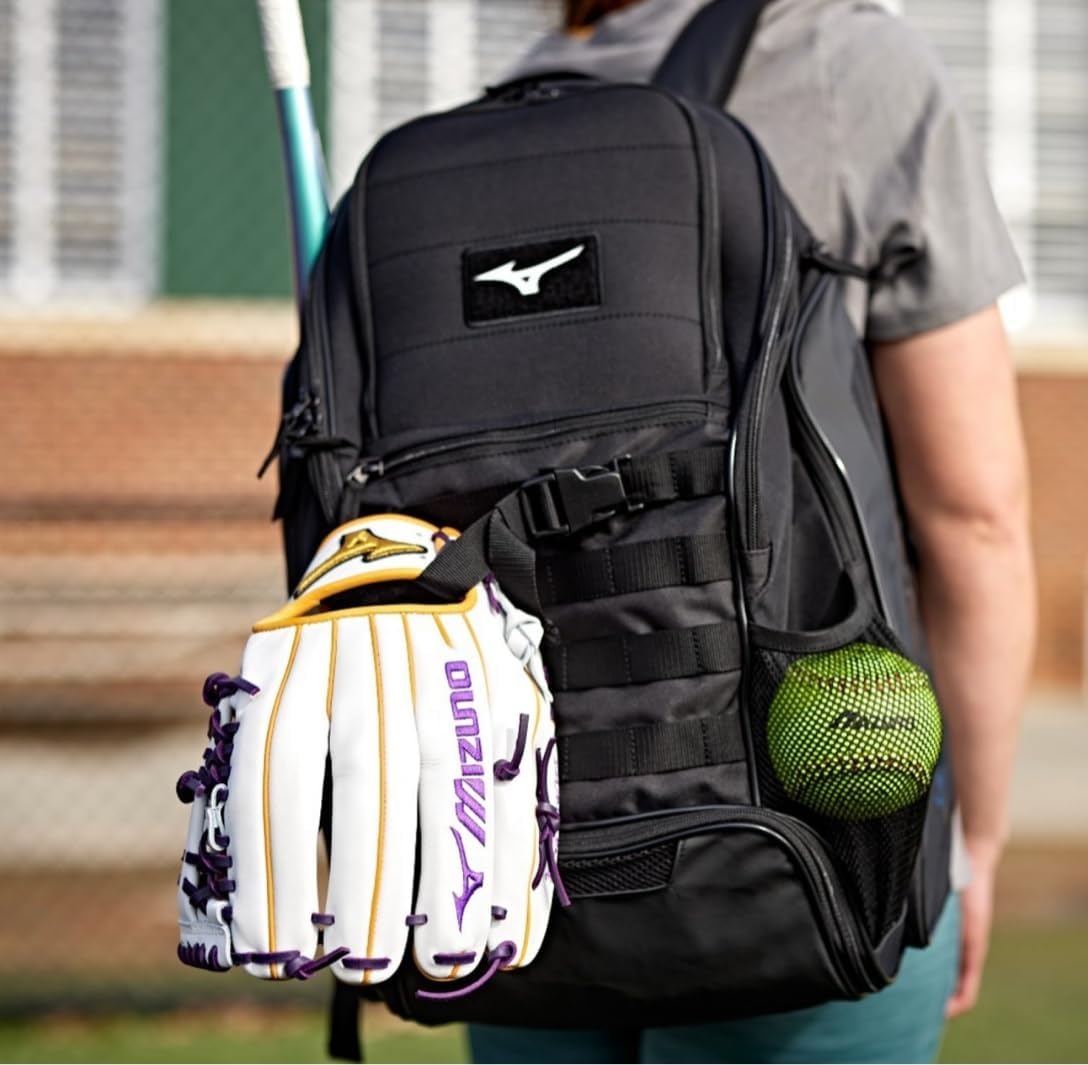image:imageMizuno Pro Batpack 22 Baseball and Softball Bag 4 Bat Sleeves Molded Glove Compartment Laptop Sleeve Padded Back
