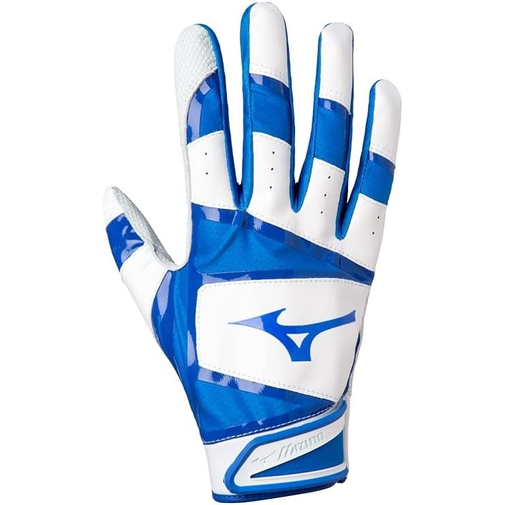 image:imageMizuno B303 Baseball Batting Gloves Pair Adult and Youth Full Grain Leather Palm AirMesh Inserts QuikAdjust Wrist TabWhiteRoyal