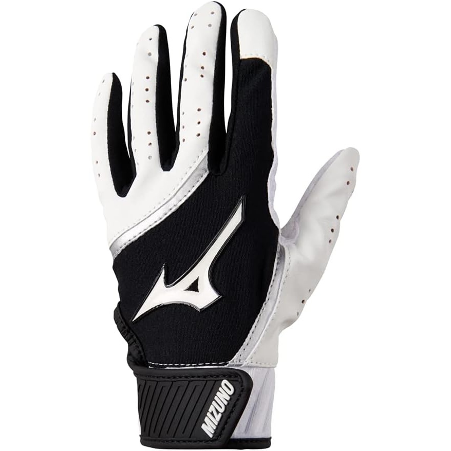 image:imageMizuno MVP Adult Baseball Batting Gloves Pair Adult Youth and TBall Nonslip Palm FlexMesh Back QuikAdjust Wrist TabWhiteBlack