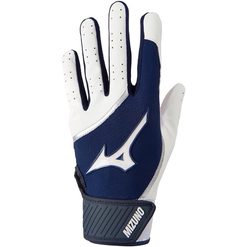 image:imageMizuno MVP Adult Baseball Batting Gloves Pair Adult Youth and TBall Nonslip Palm FlexMesh Back QuikAdjust Wrist TabWhiteNavy