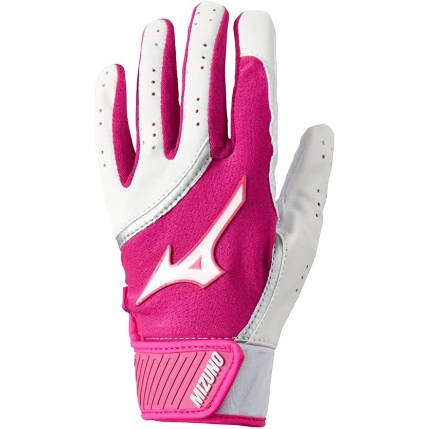 image:imageMizuno MVP Adult Baseball Batting Gloves Pair Adult Youth and TBall Nonslip Palm FlexMesh Back QuikAdjust Wrist TabWhitePink