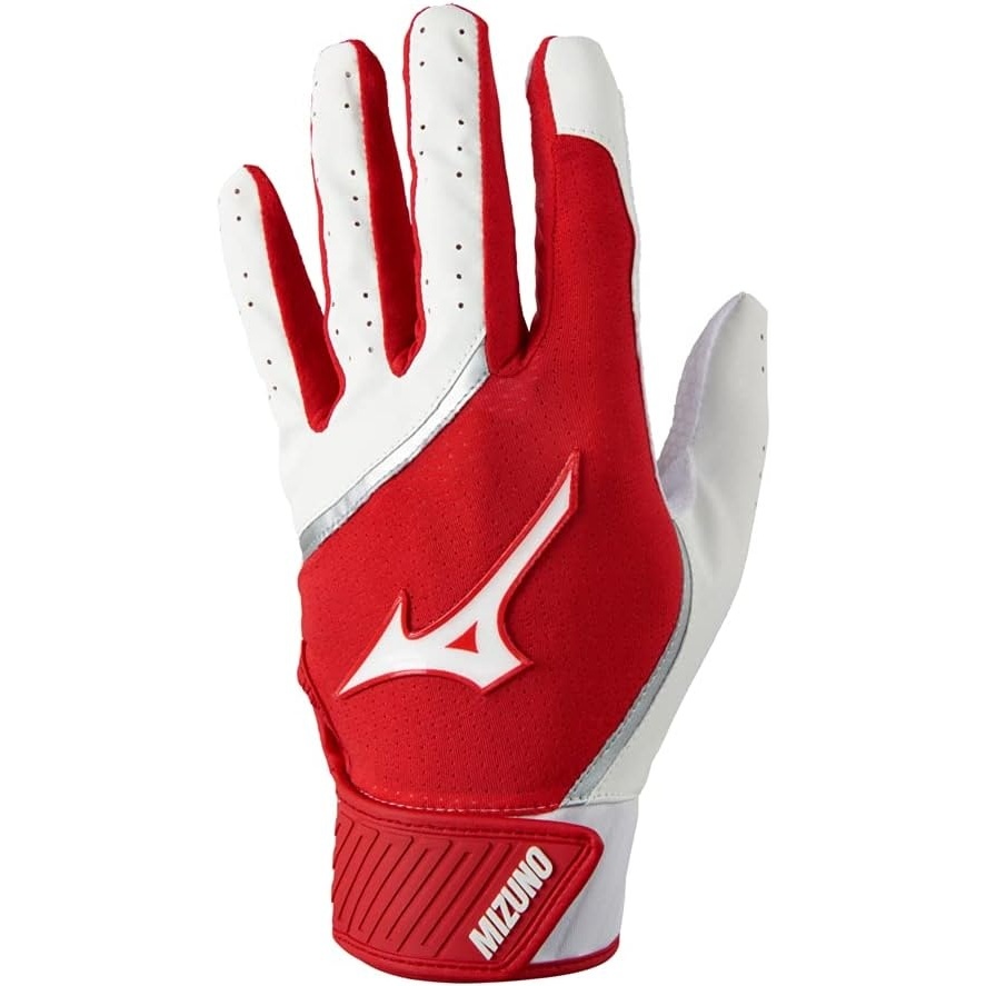 image:imageMizuno MVP Adult Baseball Batting Gloves Pair Adult Youth and TBall Nonslip Palm FlexMesh Back QuikAdjust Wrist TabWhiteRed