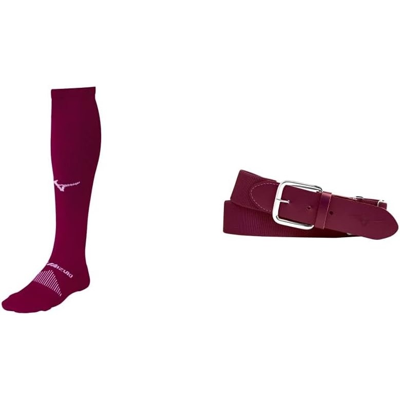 image:imageMizuno Performance OTC Socks with Classic Elastic Belt  Youth and Adult Sizes  Baseball and Softball  Cardinal  Medium Socks Adult Belt