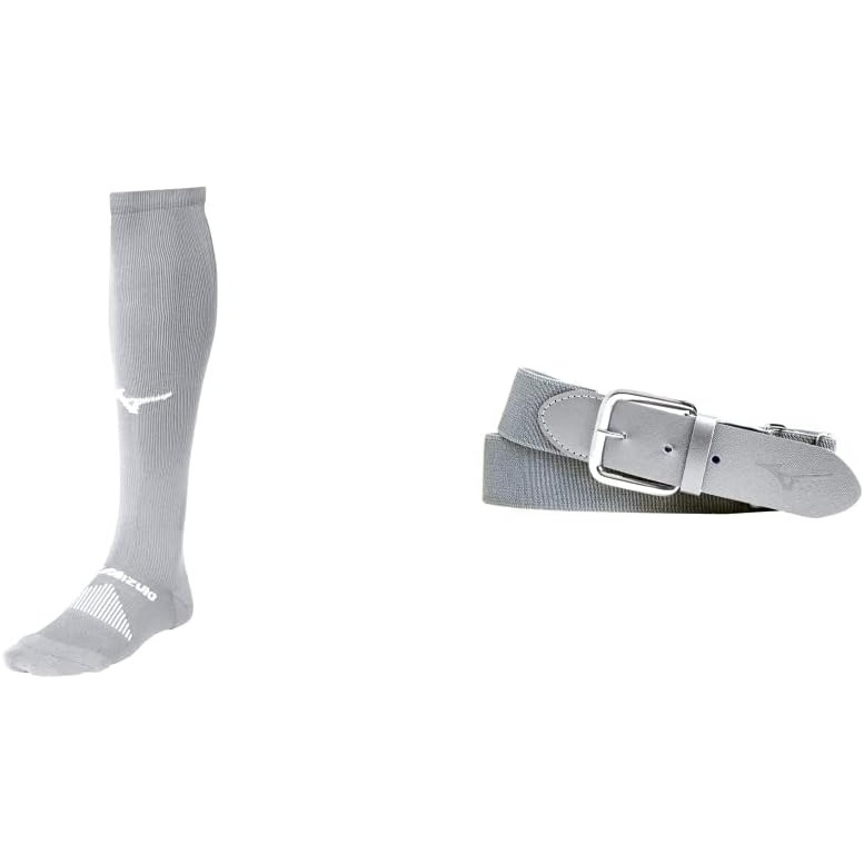 image:imageMizuno Performance OTC Socks with Classic Elastic Belt  Youth and Adult Sizes  Baseball and Softball  Grey  Medium Socks Adult Belt