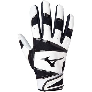 Mizuno B-303 Baseball Batting Gloves | Pair | Adult and Youth | Full Grain Leather Palm | AirMesh Inserts | QuikAdjust Wrist Tab(White/Black)