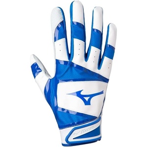 Mizuno B-303 Baseball Batting Gloves | Pair | Adult and Youth | Full Grain Leather Palm | AirMesh Inserts | QuikAdjust Wrist Tab(White/Royal)
