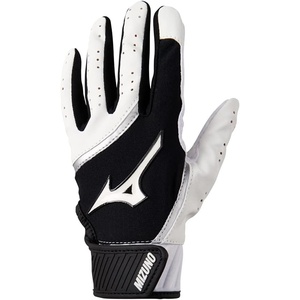 Mizuno MVP Adult Baseball Batting Gloves | Pair | Adult, Youth, and TBall | Nonslip Palm | FlexMesh Back | QuikAdjust Wrist Tab(White/Black)