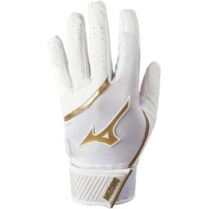 Mizuno MVP Adult Baseball Batting Gloves | Pair | Adult, Youth, and TBall | Nonslip Palm | FlexMesh Back | QuikAdjust Wrist Tab(White/Gold)