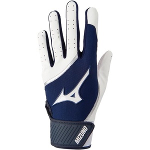 Mizuno MVP Adult Baseball Batting Gloves | Pair | Adult, Youth, and TBall | Nonslip Palm | FlexMesh Back | QuikAdjust Wrist Tab(White/Navy)