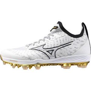 Mizuno Men’s Dominant Knit 2 Low Men’s TPU Baseball Cleat(White/Gold)