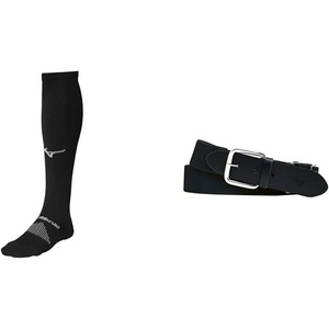 Mizuno Performance OTC Socks with Classic Elastic Belt – Youth and Adult Sizes | Baseball and Softball | Black | Medium Socks, Youth Belt