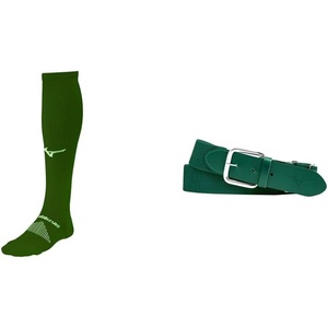 Mizuno Performance OTC Socks with Classic Elastic Belt – Youth and Adult Sizes | Baseball and Softball | Forest Green | Small Socks, Adult Belt