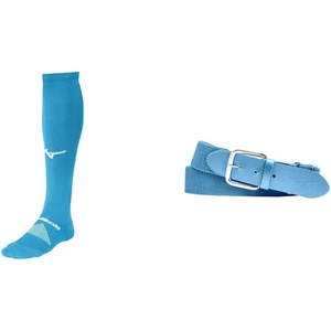 Mizuno Performance OTC Socks with Classic Elastic Belt – Youth and Adult Sizes | Baseball and Softball | Light Blue | Medium Socks, Adult Belt