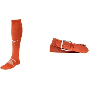 Mizuno Performance OTC Socks with Classic Elastic Belt – Youth and Adult Sizes | Baseball and Softball | Orange | Medium Socks, Adult Belt