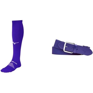 Mizuno Performance OTC Socks with Classic Elastic Belt – Youth and Adult Sizes | Baseball and Softball | Purple | Small Socks, Adult Belt