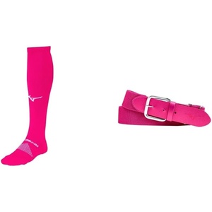 Mizuno Performance OTC Socks with Classic Elastic Belt – Youth and Adult Sizes | Baseball and Softball | Shocking Pink | X-Large Socks, Adult Belt