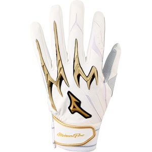 Mizuno Pro PowerArc Baseball Batting Glove(White-Gold)