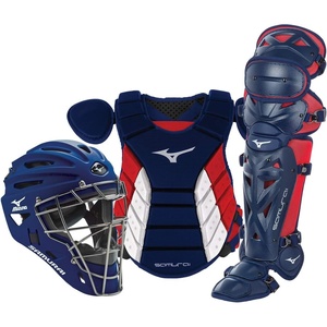 Mizuno Samurai Adult Baseball Boxed Catcher’s Gear Set(Navy/Red)