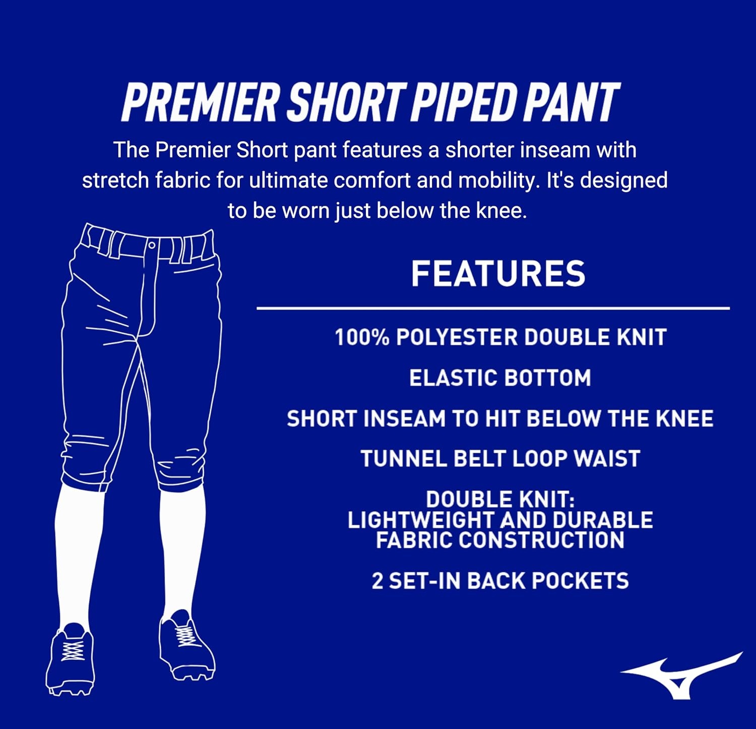 image:imageMizuno Adult Mens Premier Piped Short Baseball PantWhiteRoyal