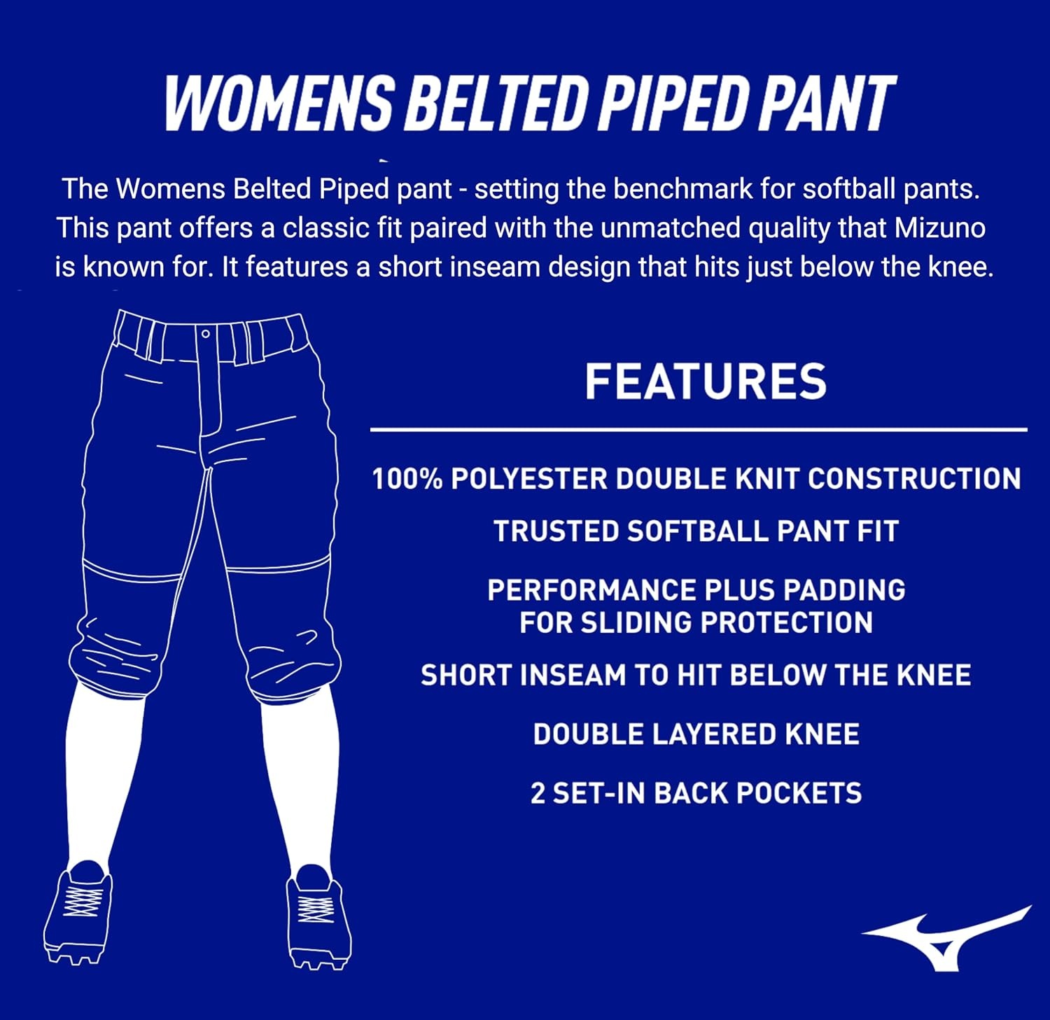 image:imageMizuno Adult Womens Belted Piped Fastpitch Softball PantNavywhite