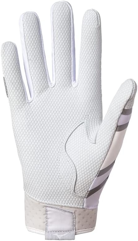 image:imageMizuno F257 Womens Softball Batting Gloves Pair Full Grain Leather Palm AirMesh Inserts QuikAdjust Wrist TabWhiteSilver