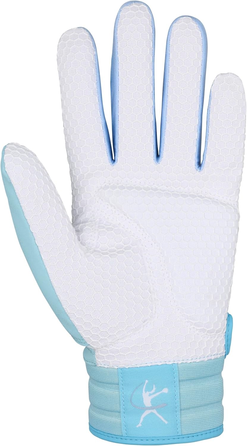 image:imageMizuno Finch Softball Padded Batting Gloves Pair Adult and Youth Nonslip Palm Padded ShockPalm FlexMesh Back QuikAdjust Wrist TabLight Blue