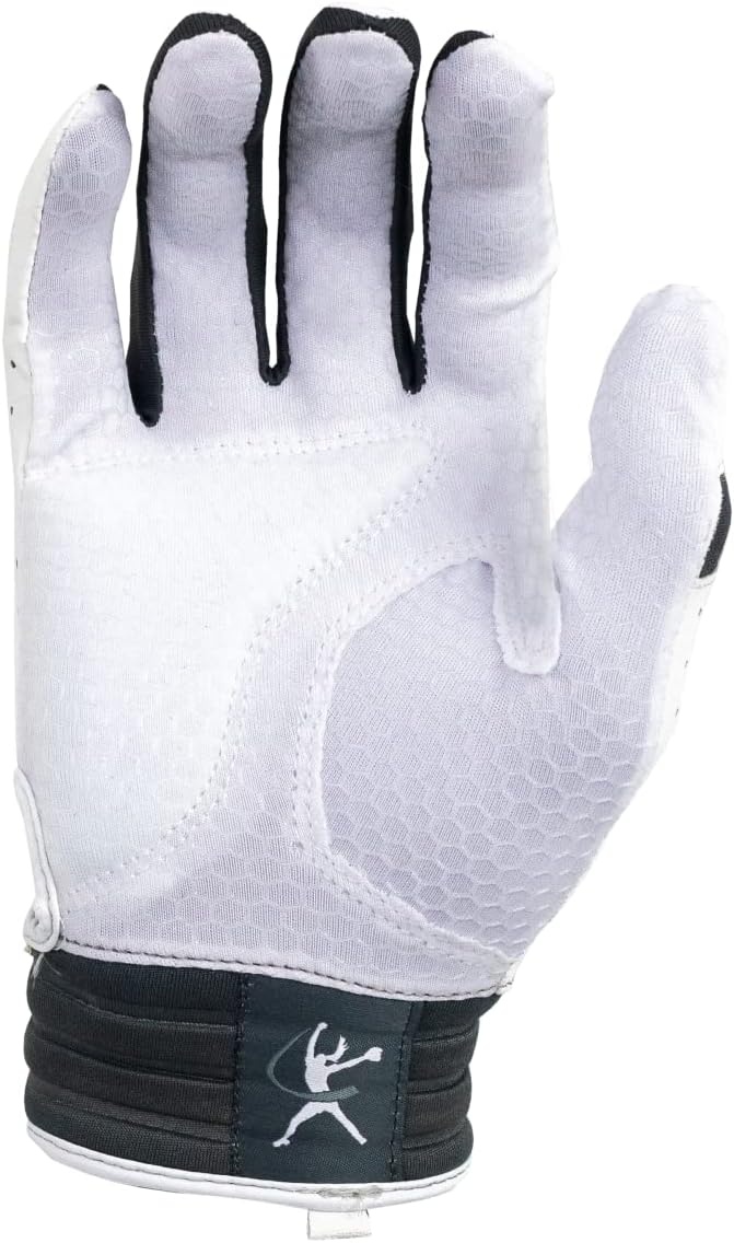 image:imageMizuno Finch Softball Padded Batting Gloves Pair Adult and Youth Nonslip Palm Padded ShockPalm FlexMesh Back QuikAdjust Wrist TabWhiteCharcoal