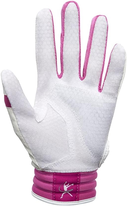 image:imageMizuno Finch Softball Padded Batting Gloves Pair Adult and Youth Nonslip Palm Padded ShockPalm FlexMesh Back QuikAdjust Wrist TabWhitePink