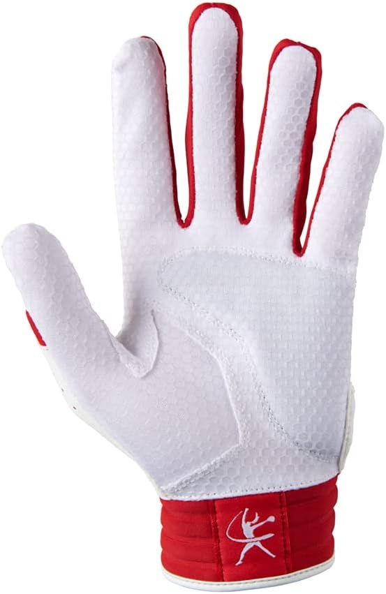 image:imageMizuno Finch Softball Padded Batting Gloves Pair Adult and Youth Nonslip Palm Padded ShockPalm FlexMesh Back QuikAdjust Wrist TabWhiteRed
