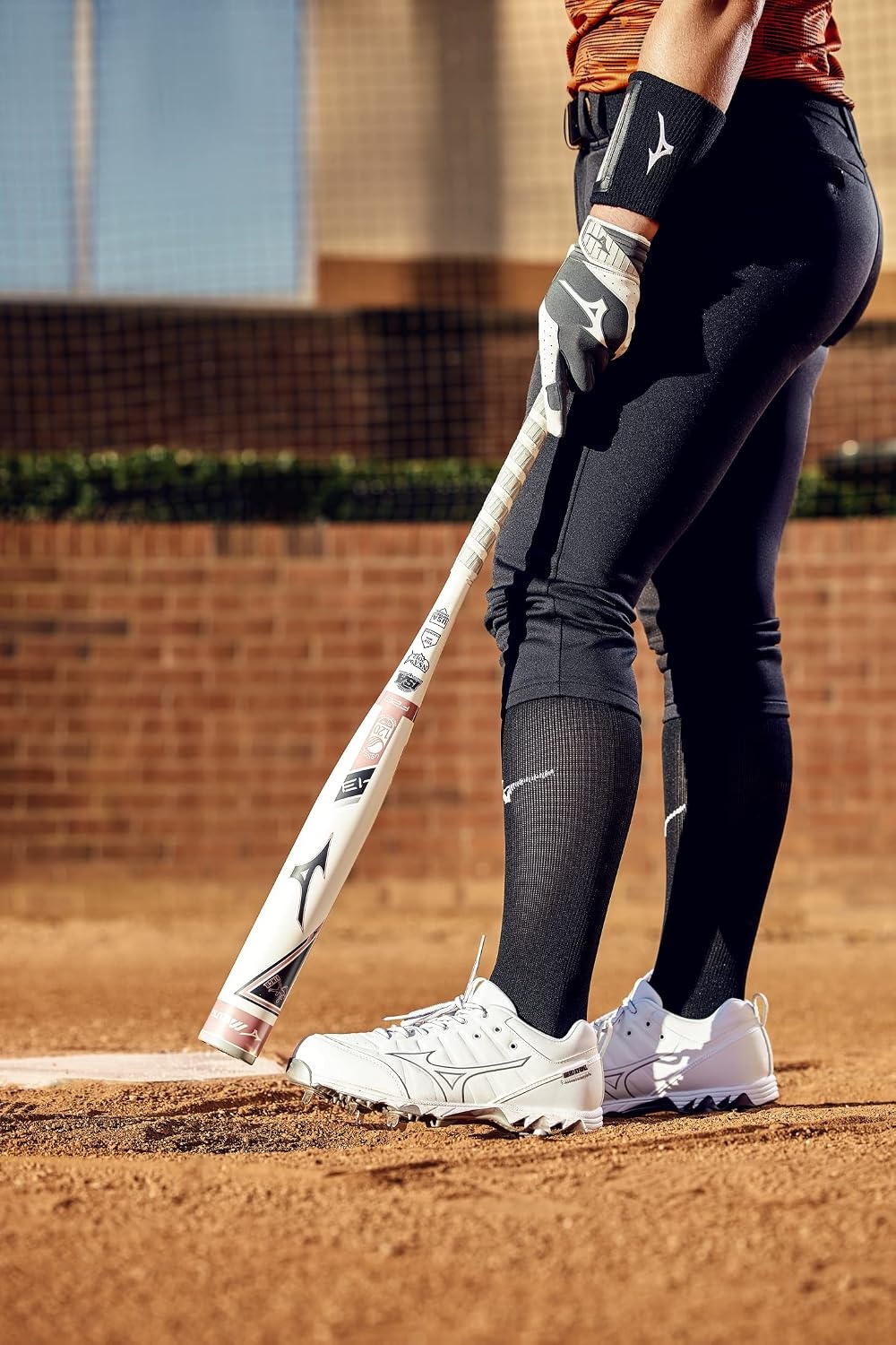 image:imageMizuno Finch Softball Padded Batting Gloves Pair Adult and Youth Nonslip Palm Padded ShockPalm FlexMesh Back QuikAdjust Wrist TabWhiteRed