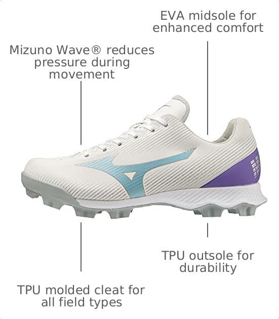 image:imageMizuno Womens Wave Finch Lightrevo Molded Softball ShoeWhitetealpurple