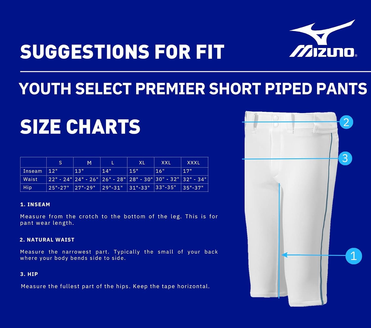 image:imageMizuno Youth Premier Piped Short Baseball PantWhiteNavy