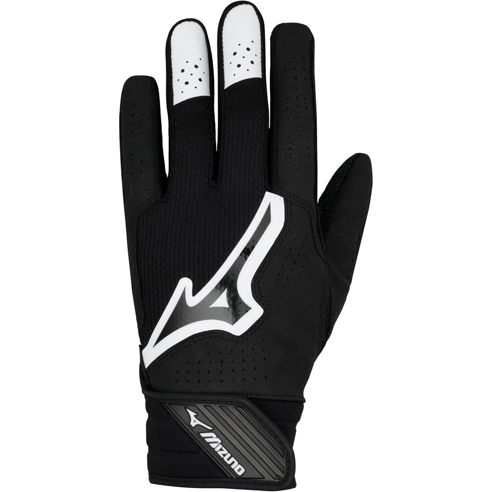 image:imageMizuno Finch Softball Padded Batting Gloves Pair Adult and Youth Nonslip Palm Padded ShockPalm FlexMesh Back QuikAdjust Wrist TabBlackWhite