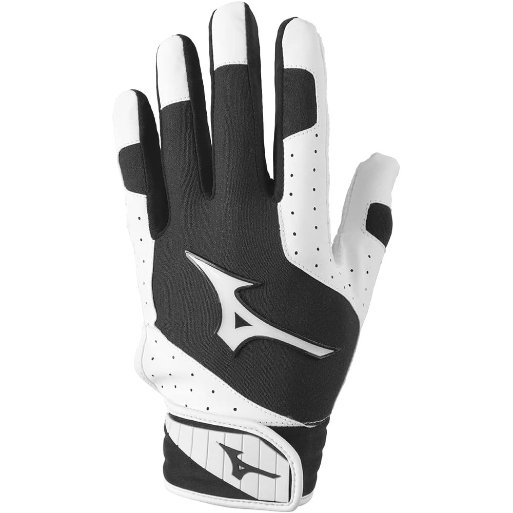 image:imageMizuno Finch Softball Padded Batting Gloves Pair Adult and Youth Nonslip Palm Padded ShockPalm FlexMesh Back QuikAdjust Wrist TabWhiteCharcoal