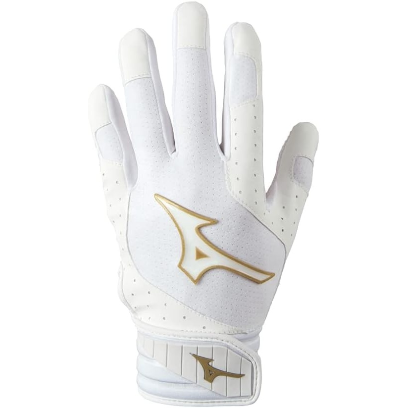 image:imageMizuno Finch Softball Padded Batting Gloves Pair Adult and Youth Nonslip Palm Padded ShockPalm FlexMesh Back QuikAdjust Wrist TabWhiteGold