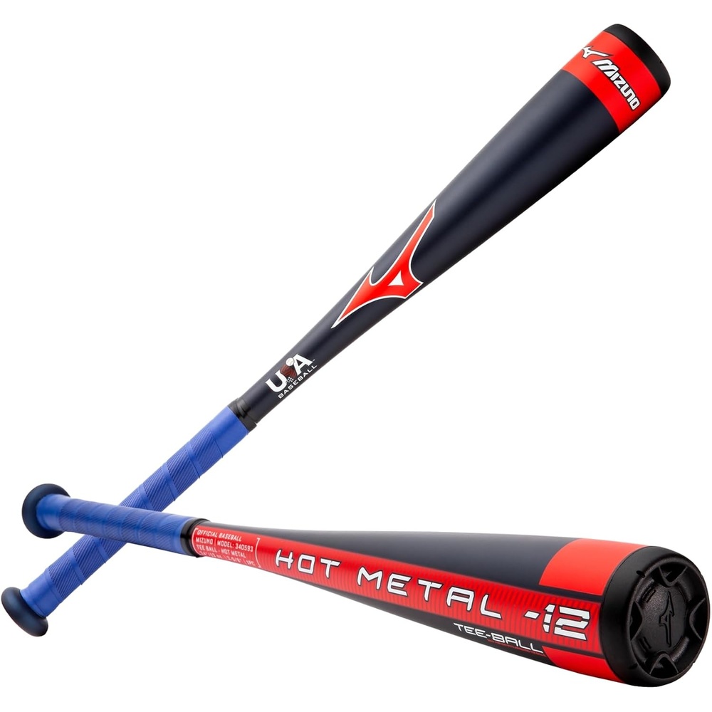 image:imageMizuno HOT METAL TBall 12 USA Baseball Bat 2 58 inch Barrel 1 Piece Aluminum Lightweight Design Speed Helix GripHOT METAL Big Barrel Tee Ball USA Baseball Bat 12