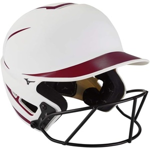 Mizuno Adult F6 Fastpitch Softball Batting Helmet with Mask(White/Cardinal)