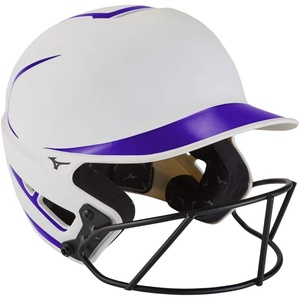 Mizuno Adult F6 Fastpitch Softball Batting Helmet with Mask(White/Purple)