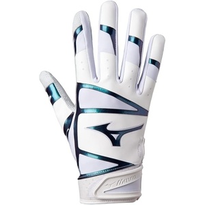 Mizuno F-257 Women’s Softball Batting Gloves | Pair | Full Grain Leather Palm | AirMesh Inserts | QuikAdjust Wrist Tab(White/Iridescent)