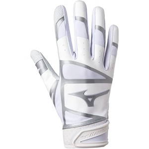 Mizuno F-257 Women’s Softball Batting Gloves | Pair | Full Grain Leather Palm | AirMesh Inserts | QuikAdjust Wrist Tab(White/Silver)