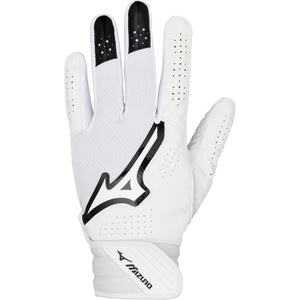 Mizuno Finch Softball Padded Batting Gloves | Pair | Adult and Youth | Nonslip Palm | Padded ShockPalm | FlexMesh Back | QuikAdjust Wrist Tab(White-Black)