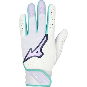 Mizuno Finch Softball Padded Batting Gloves | Pair | Adult and Youth | Nonslip Palm | Padded ShockPalm | FlexMesh Back | QuikAdjust Wrist Tab(White-Lavender)