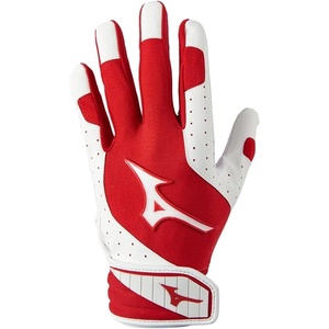 Mizuno Finch Softball Padded Batting Gloves | Pair | Adult and Youth | Nonslip Palm | Padded ShockPalm | FlexMesh Back | QuikAdjust Wrist Tab(White/Red)