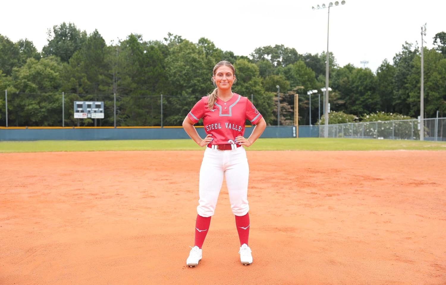 image:imageMizuno Adult Womens Belted Low Rise Fastpitch Softball PantRed