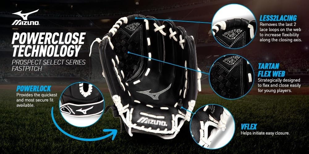 image:imageMizuno GPSL1250F3 Prospect Select Series Fastpitch Softball Glove 125 Left Hand Throw BlackWhite Tartan Flex Web